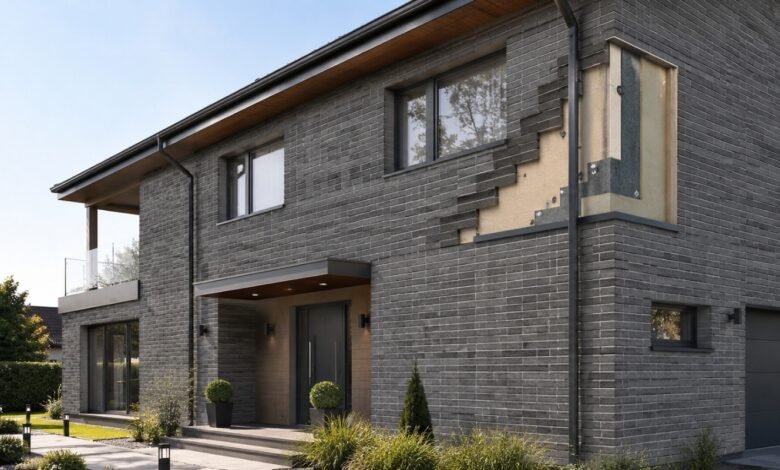 Klinker Thermoplatten an Hausfassade